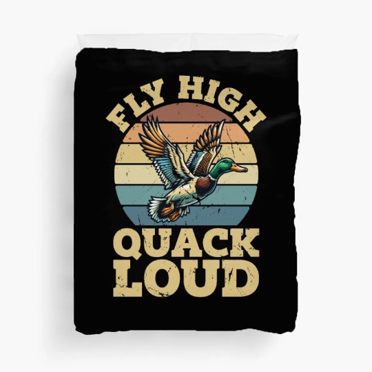 Mallard Duck Fly High Quack Loud Retro Water Bird Duvet Covers