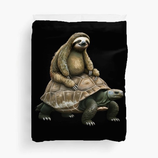 Slow Journey: Sloth on Tortoise's Back Duvet Covers