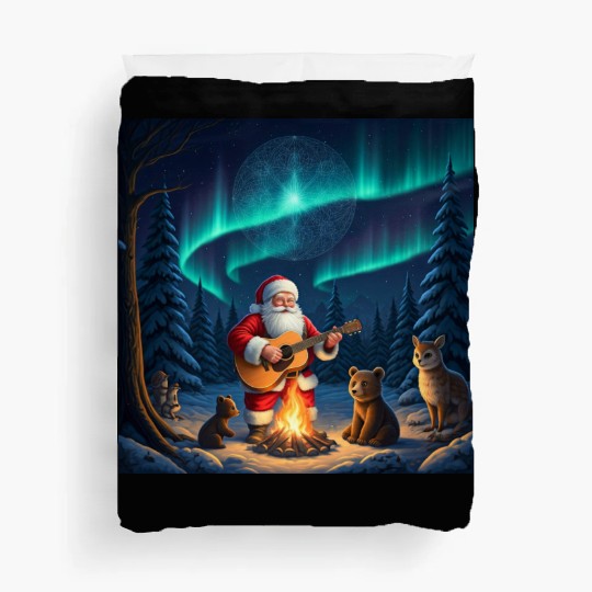 Santa Claus acoustic guitar bonfire aurora bureau Duvet Covers