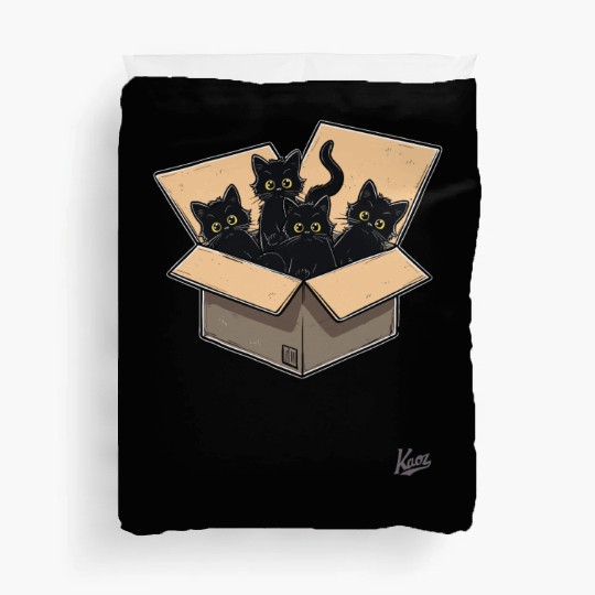 Cardboard Box Full of Black Cat Kittens Duvet Covers