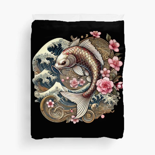 Elegant Koi Fish and Cherry Blossom Design Duvet Covers