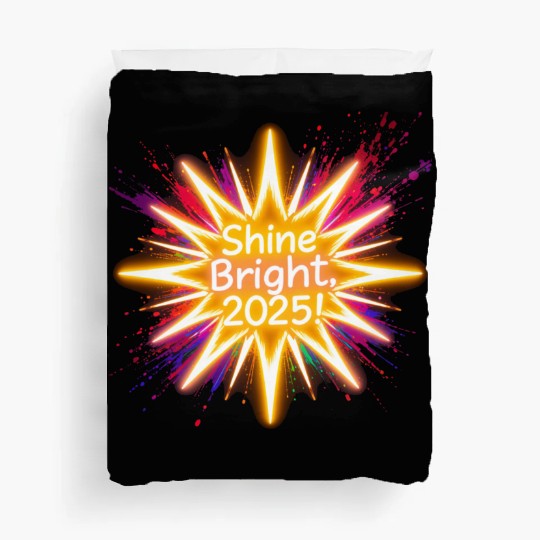 A large starburst glowing in neon light with 2025 Duvet Covers