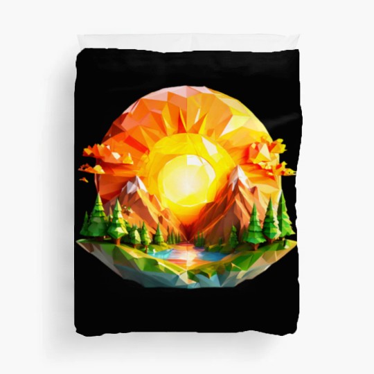 Vibrant Geometric Sunrise Landscape – Nature-Inspi Duvet Covers