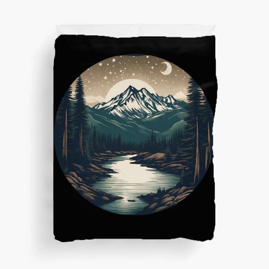 Nighttime Serenity: Mountains and River Under the Duvet Covers