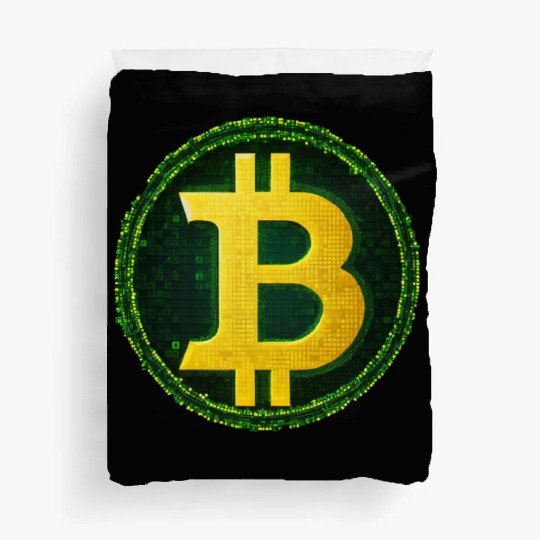 Glowing Matrix-Inspired Bitcoin Symbol Duvet Covers