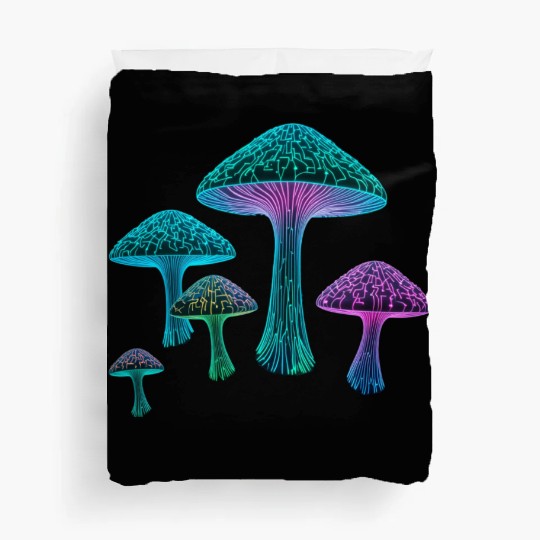 Psychedelic Neon Fungi Glow Duvet Covers