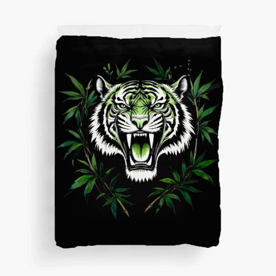 Fierce Green Tiger with Bamboo Branches Duvet Covers