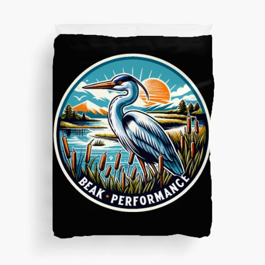 Great Blue Heron Beak Performance Retro Duvet Covers