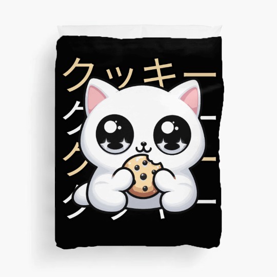 Cute Cat Japanese Kawaii Anime Cat with Cookie Duvet Covers