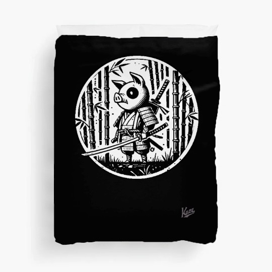 Pig Samurai in Bamboo Forest Duvet Covers
