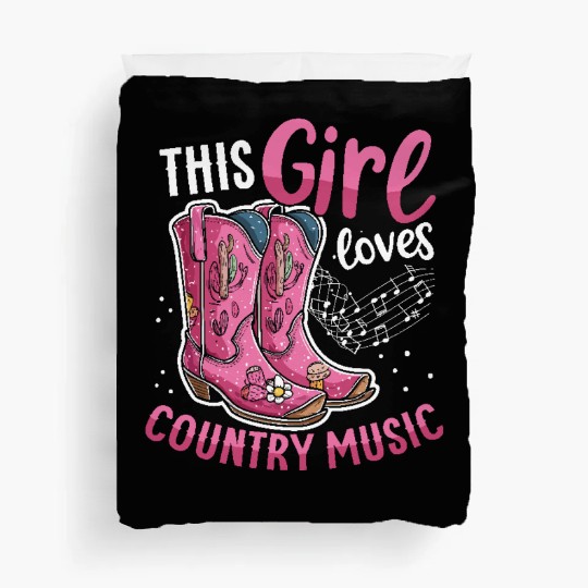 This girl Loves Country Music Pink Cowboy Boots Duvet Covers