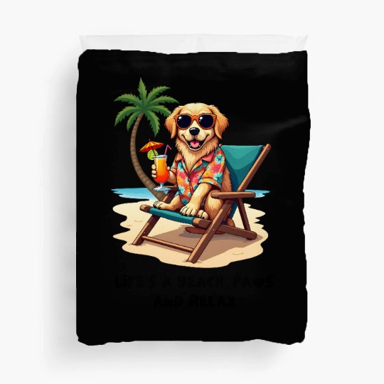 Golden Retriever Beach Vibes Duvet Covers