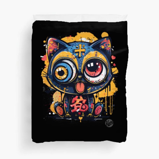 Psycho Lucky Cat – Glitch Meow Madness Duvet Covers