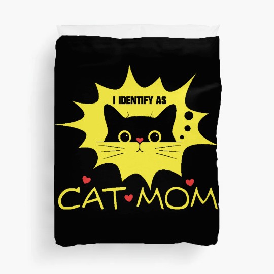 I identify as CAT MOM black cat novelty graphic Duvet Covers