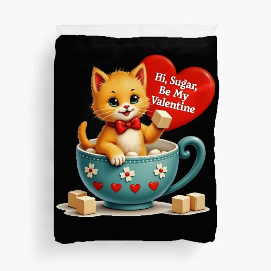 Hi Sugar Vintage Kitten Valentine s Day Card Duvet Covers