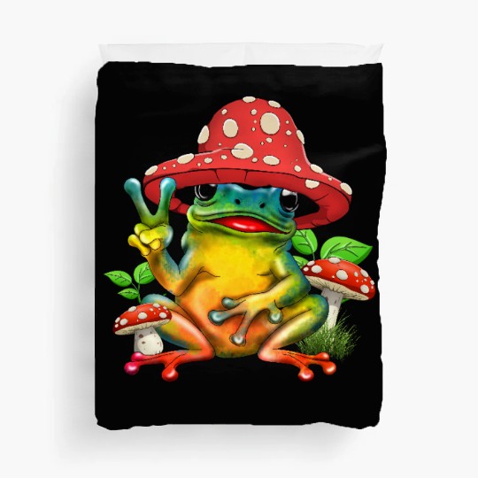 Cottagecore Aesthetic Cute Mushroom Hat Frog Lover Duvet Covers
