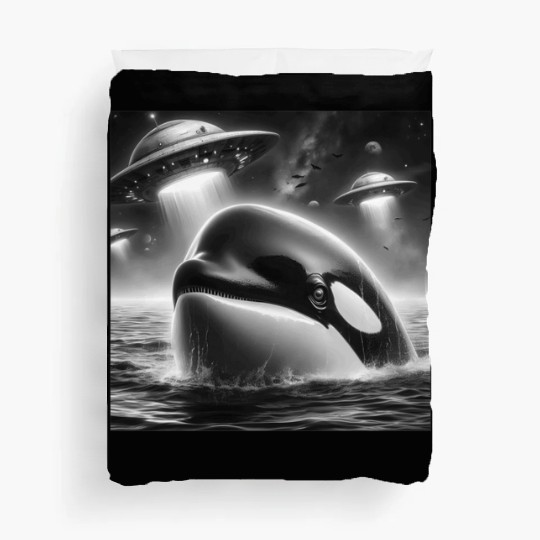 Killer whale Funny Graphic Selfie with UFOs Weird Duvet Covers