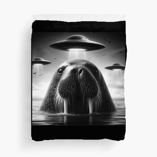 Walrus Sea lion Funny Graphic Selfie with UFOs Wei Duvet Covers
