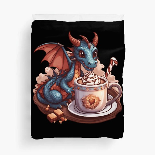 Cozy Dragon and Hot Chocolate Delight Duvet Covers