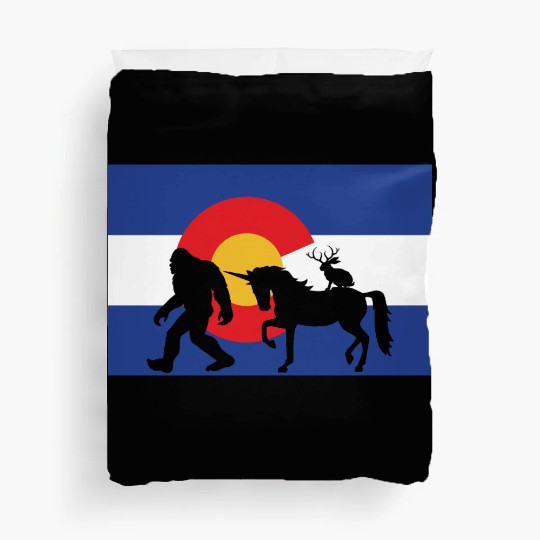 Mythical Creature and Jeep in Colorado Flag Duvet Covers