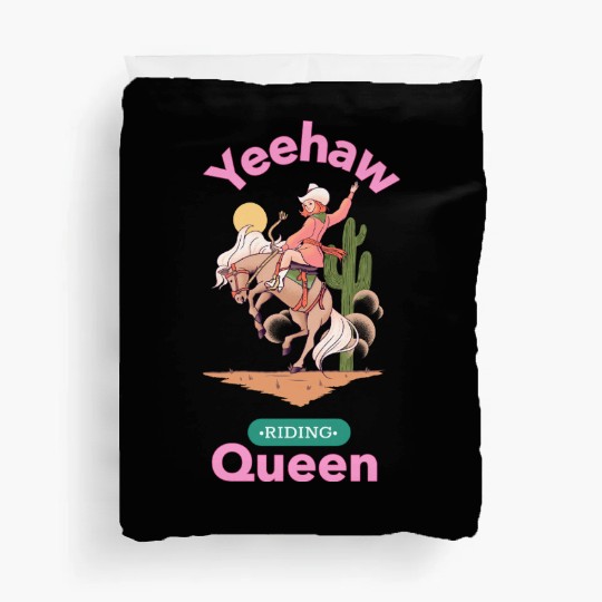 Yeehaw Queen, girl horse riding Duvet Covers.