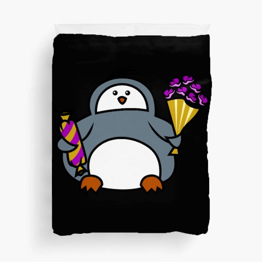 penguin with flowers and sweets Duvet Covers