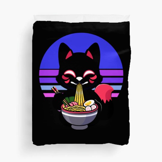 Cat Eating Ramen Noodles Kawaii Anime Japanese Duvet Covers