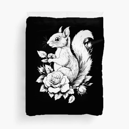 Squirrel Flowers Rose Aesthetics Chipmunk Duvet Covers