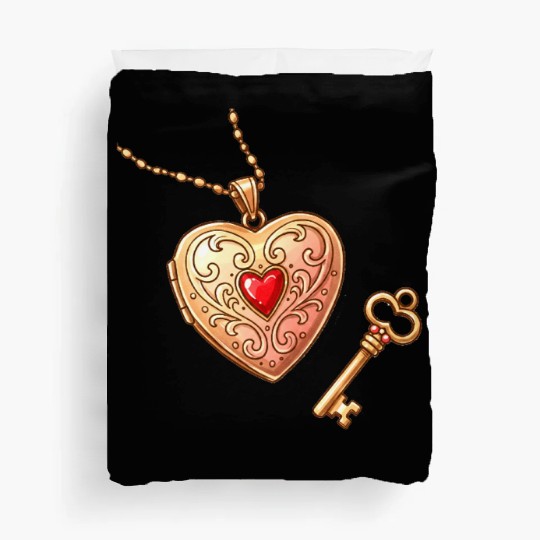 Vintage Heart Lock & Key Necklace Set Duvet Covers