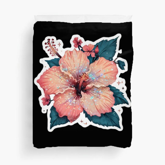 Vibrant Hibiscus Flower with Sparkling Effects Duvet Covers