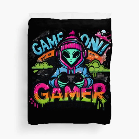Alien Gamer" - Sci-Fi Gaming Design Duvet Covers