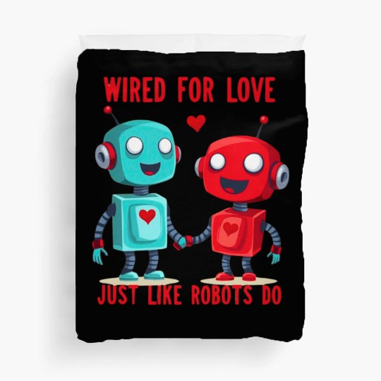 Valentine's Day Gift: Two Robots in Love on Bella Duvet Covers