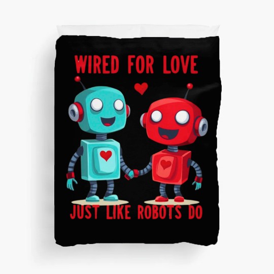 Valentine's Day Gift: Two Robots in Love on Bella Duvet Covers