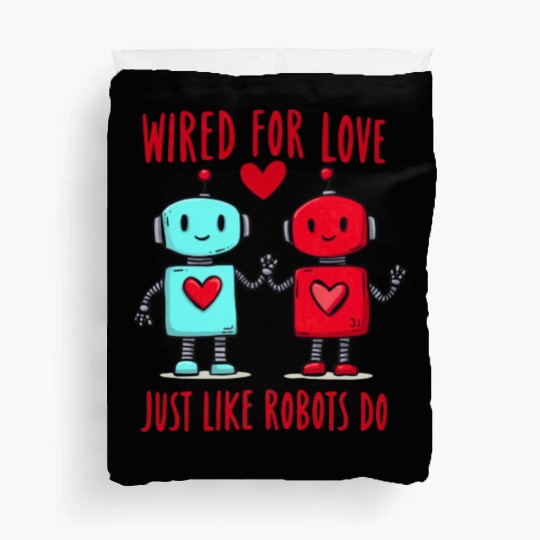 Valentine's Day Gift: Two Robots in Love on Bella Duvet Covers