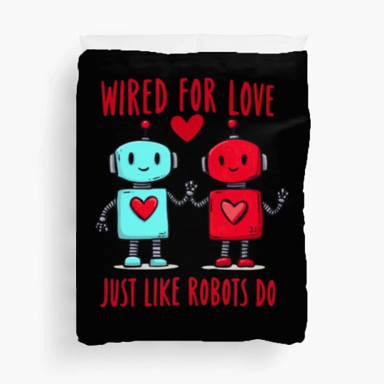 Valentine's Day Gift: Two Robots in Love on Bella Duvet Covers