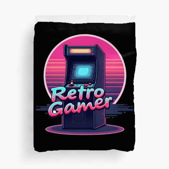 retro gamer in retro style oldschool gamer Duvet Covers