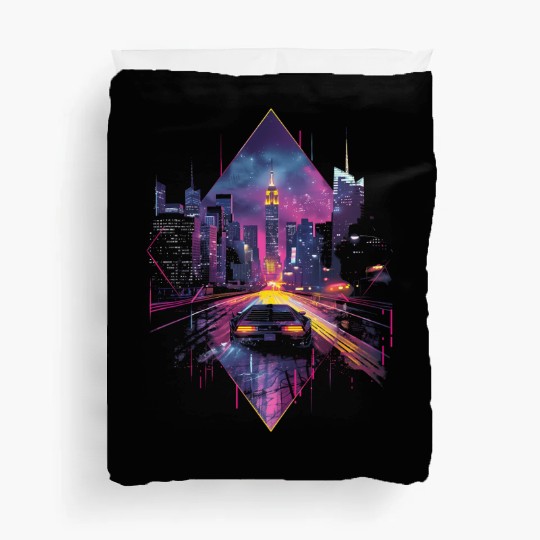 Retro Car Vaporwave City Synthwave 80s 90s Duvet Covers