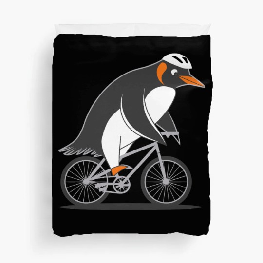 Penguin Riding Bicycle Fun Adventure Illustration Duvet Covers
