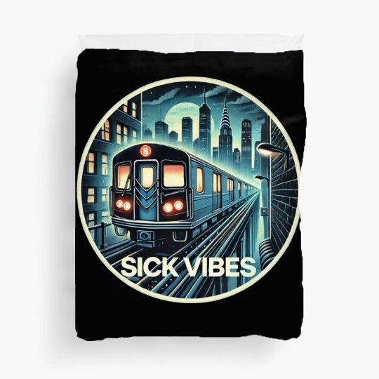 Retro Futuristic Subway Train - Neon Cyberpunk Cit Duvet Covers