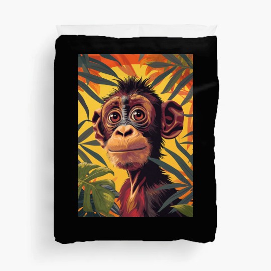 Chimpanzee close-up among branches. Duvet Covers