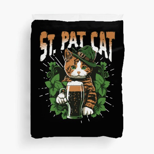 Funny St. Patricks Day Drinking Cat Duvet Covers