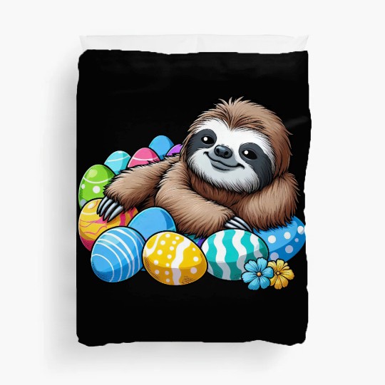 Cute Sloth Easter Egg Cartoon Chilling Duvet Covers