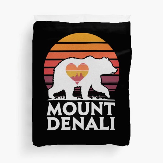 Retro Mount Denali Bear Sunset Art Duvet Covers