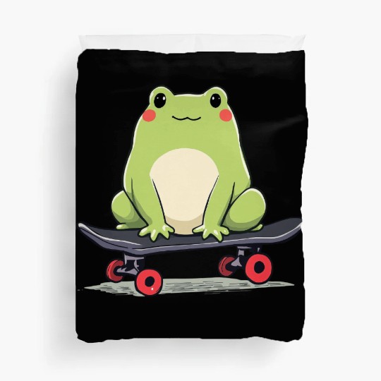 Skateboarding Frog Cute Froggy on a Skateboard Duvet Covers