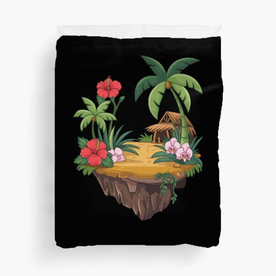 Tropical Island Hut Hibiscus and Orchids Duvet Covers