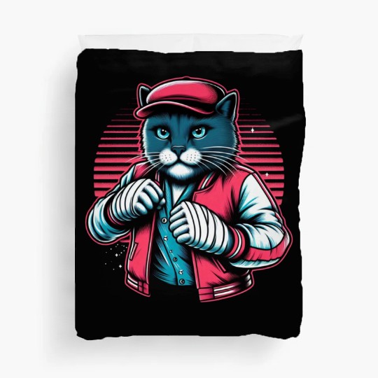 Vintage Street Fighter Cat #Vintage #Streetwear Duvet Covers