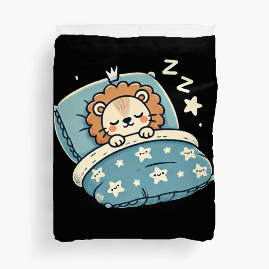 Lion Sleeping In Bed At Night Time Duvet Covers