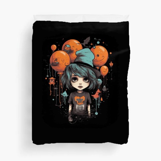 Whimsical Balloon Fantasy with Cute Girl in Hat Duvet Covers