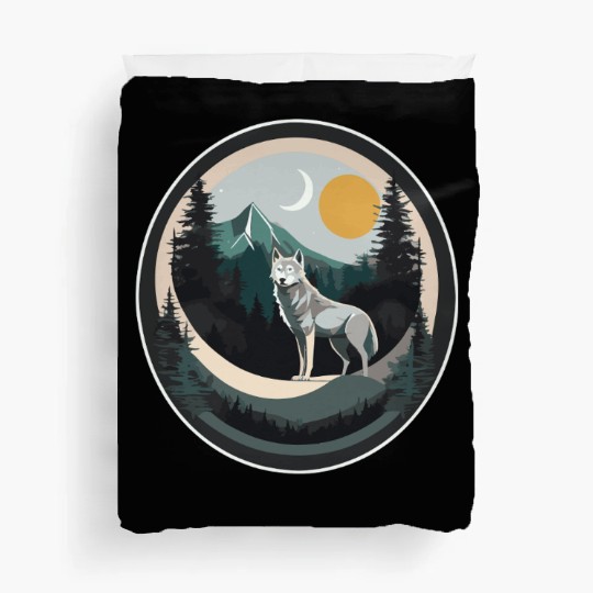 Lone Wolf Under Moonlit Sky Duvet Covers