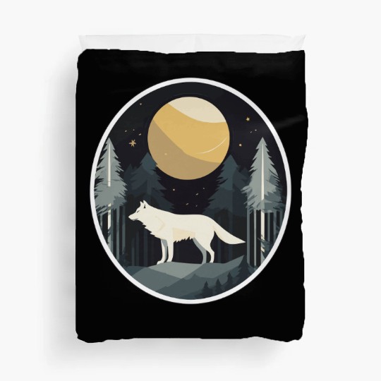 Lone Wolf Under Moonlit Sky Duvet Covers